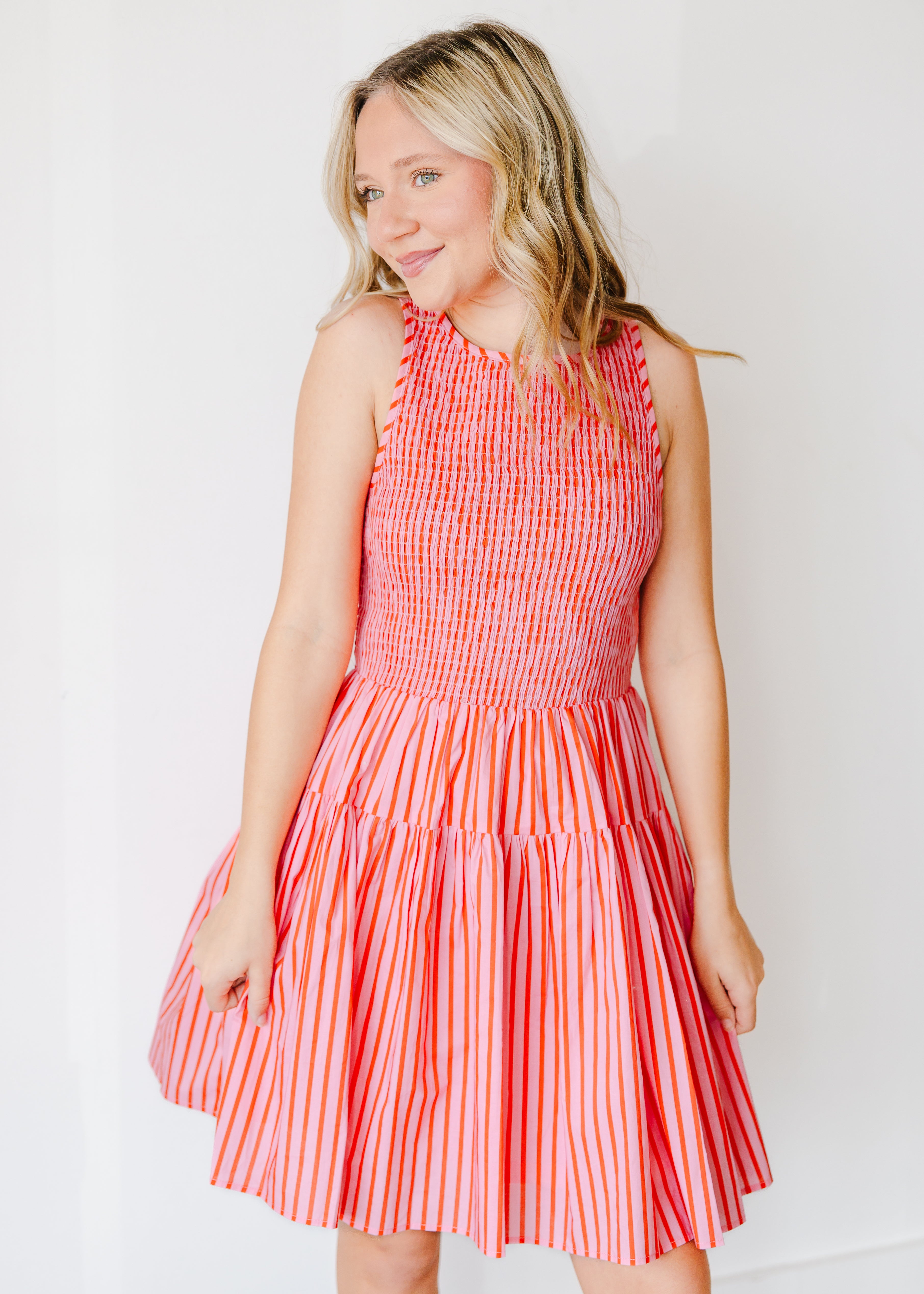 Aveline Smocked Stripe Mini Dress