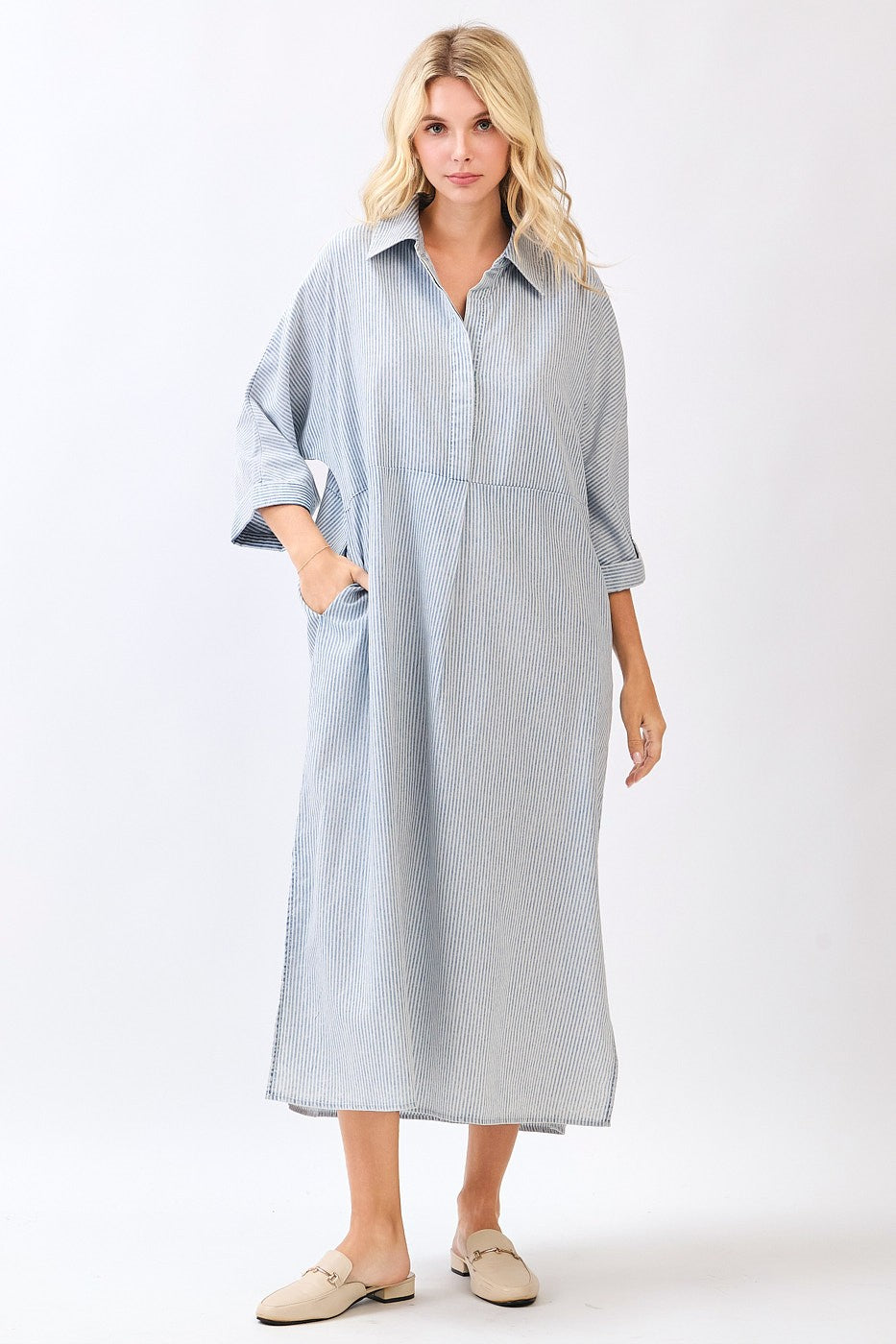 Gia Washed Striped Maxi Shirt Dress