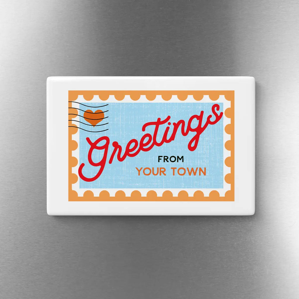 Personalized City Magnet - Postage Stamp Name Drop Design