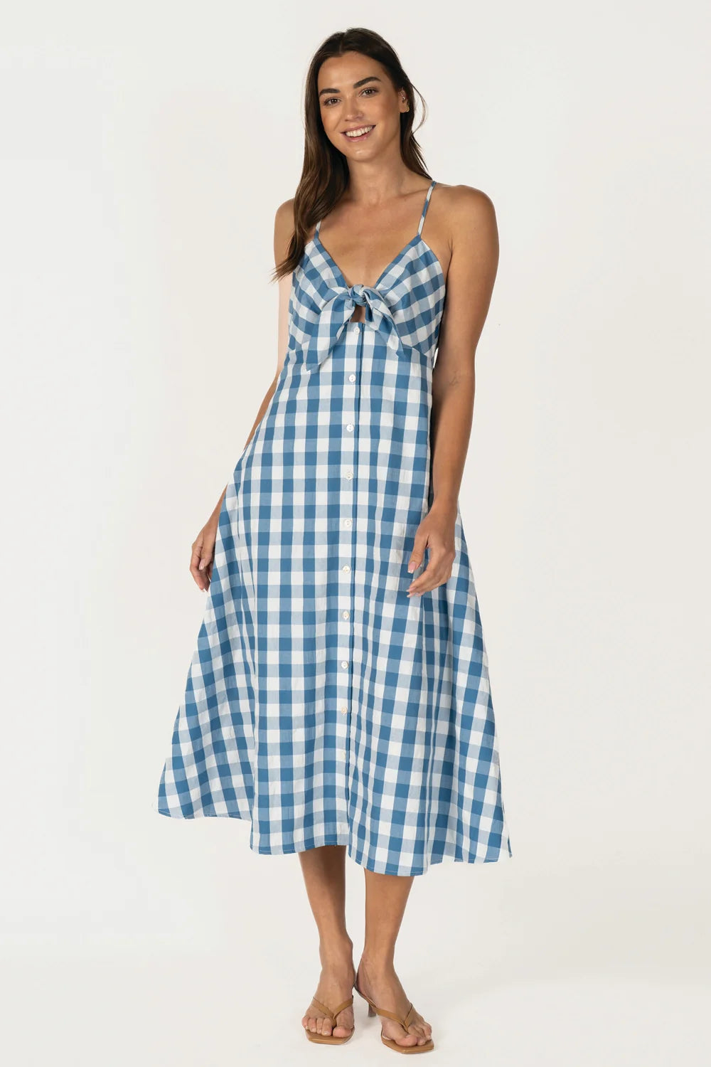Brooklyn Bow Front Gingham Midi Dress