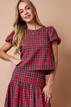 Noelle Plaid Puff-Sleeve Top