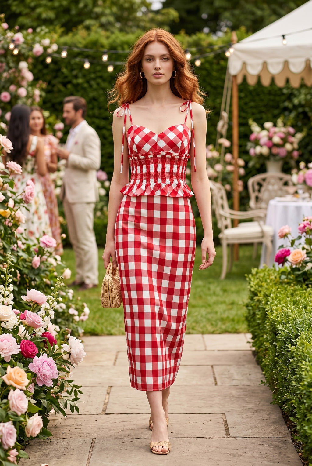 Kaila Gingham Top and Midi Skirt Set