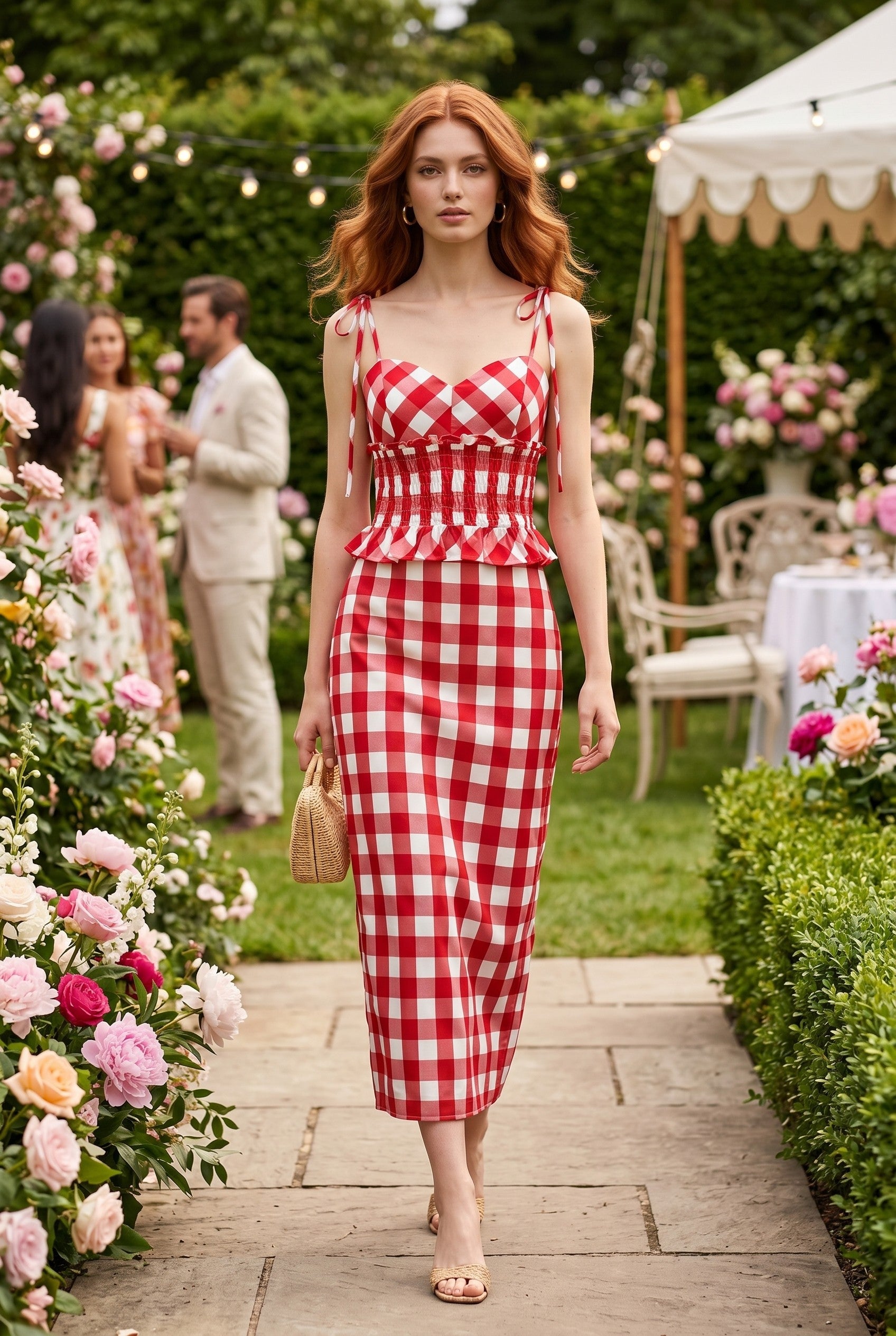 Kaila Gingham Top and Midi Skirt Set