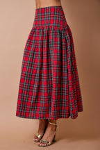 Noelle Plaid Curved-Yoke Maxi Skirt