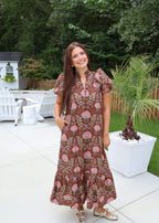 Hadley Floral Midi Dress in Brown