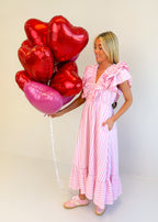 Selena Striped Ruffle Midi Dress