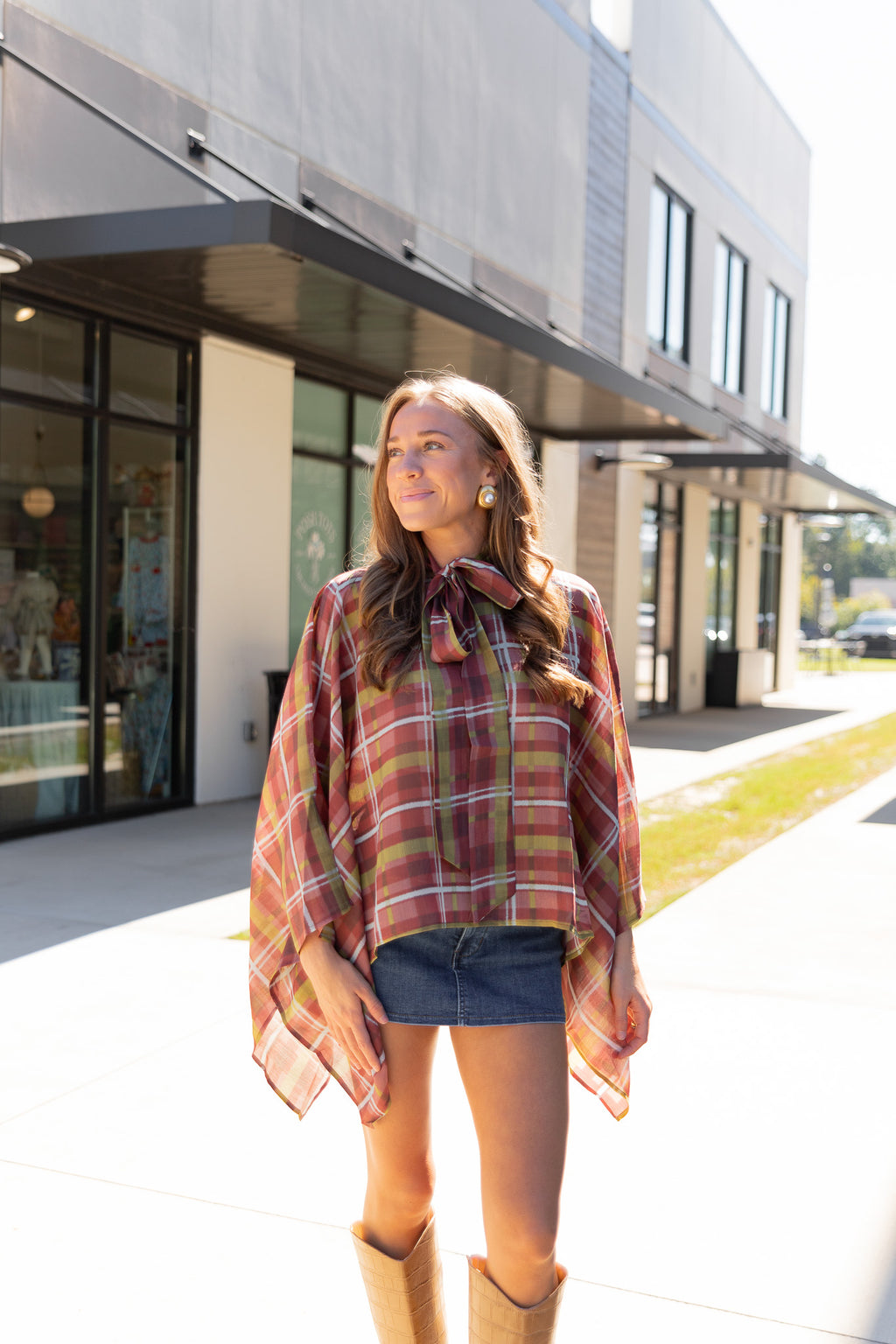 Paisley Plaid Poncho Top in Crimson