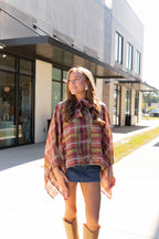 Paisley Plaid Poncho Top in Crimson