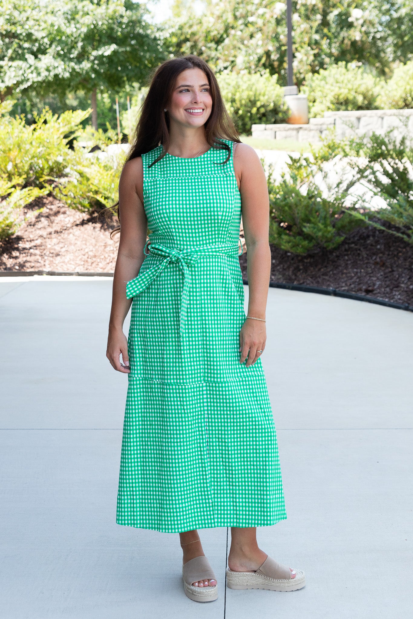 Sandy Sleeveless Gingham Midi Dress