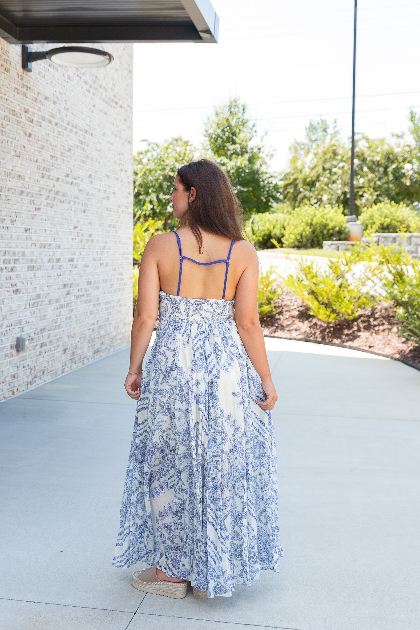 Brynn Blue Trim Printed Maxi Dress