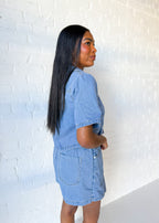Lila Denim Collared Top