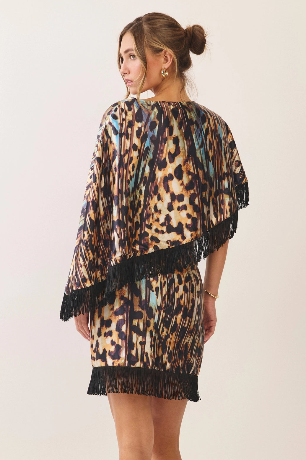 The Leopard Fringe Poncho Top