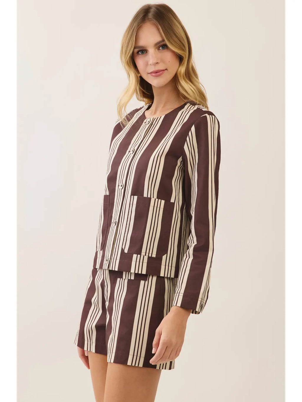 Rory Striped Front Button Closure Jacket