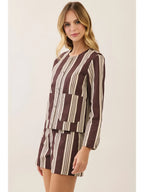 Rory Striped Front Button Closure Jacket