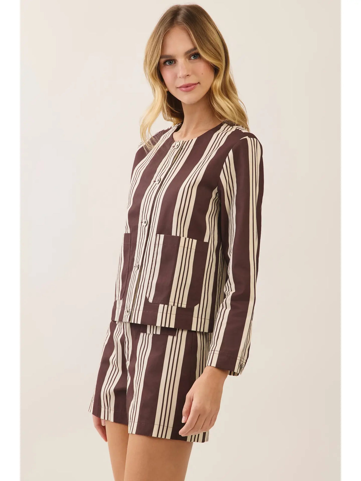 Rory Striped Front Button Closure Jacket