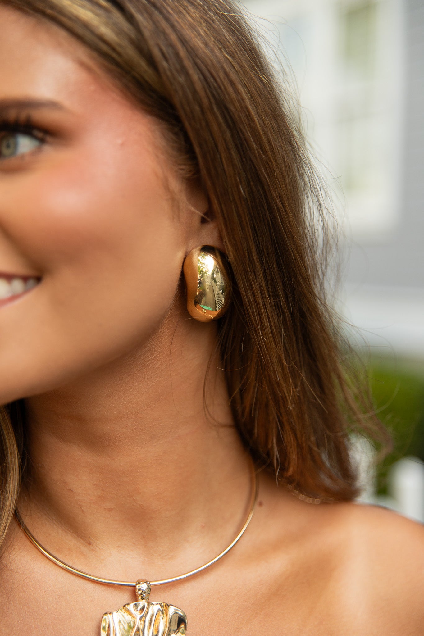 Rounded Gold Statement Earrings
