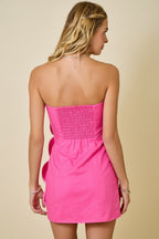Camellia Scallop Strapless Mini Dress