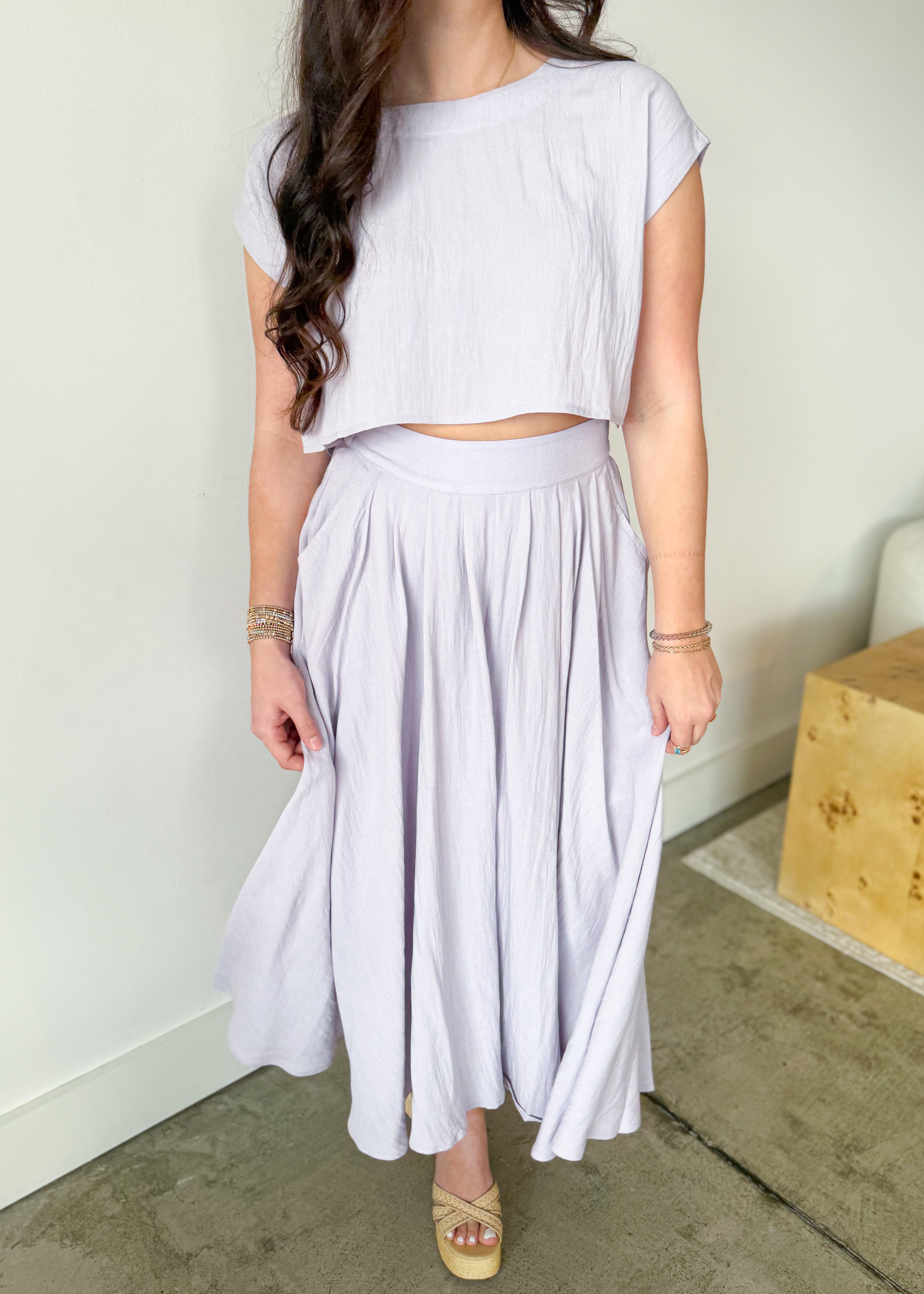 Elara Airy Two-Piece Midi Skirt Set