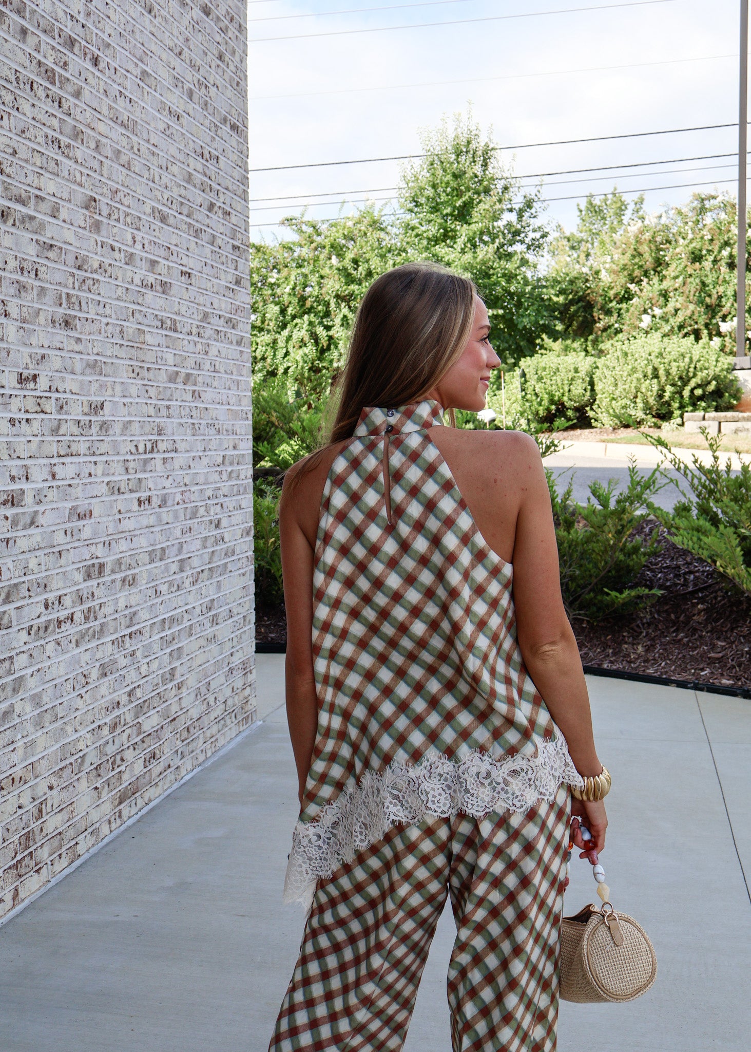 Corinne Checkered Lace Top