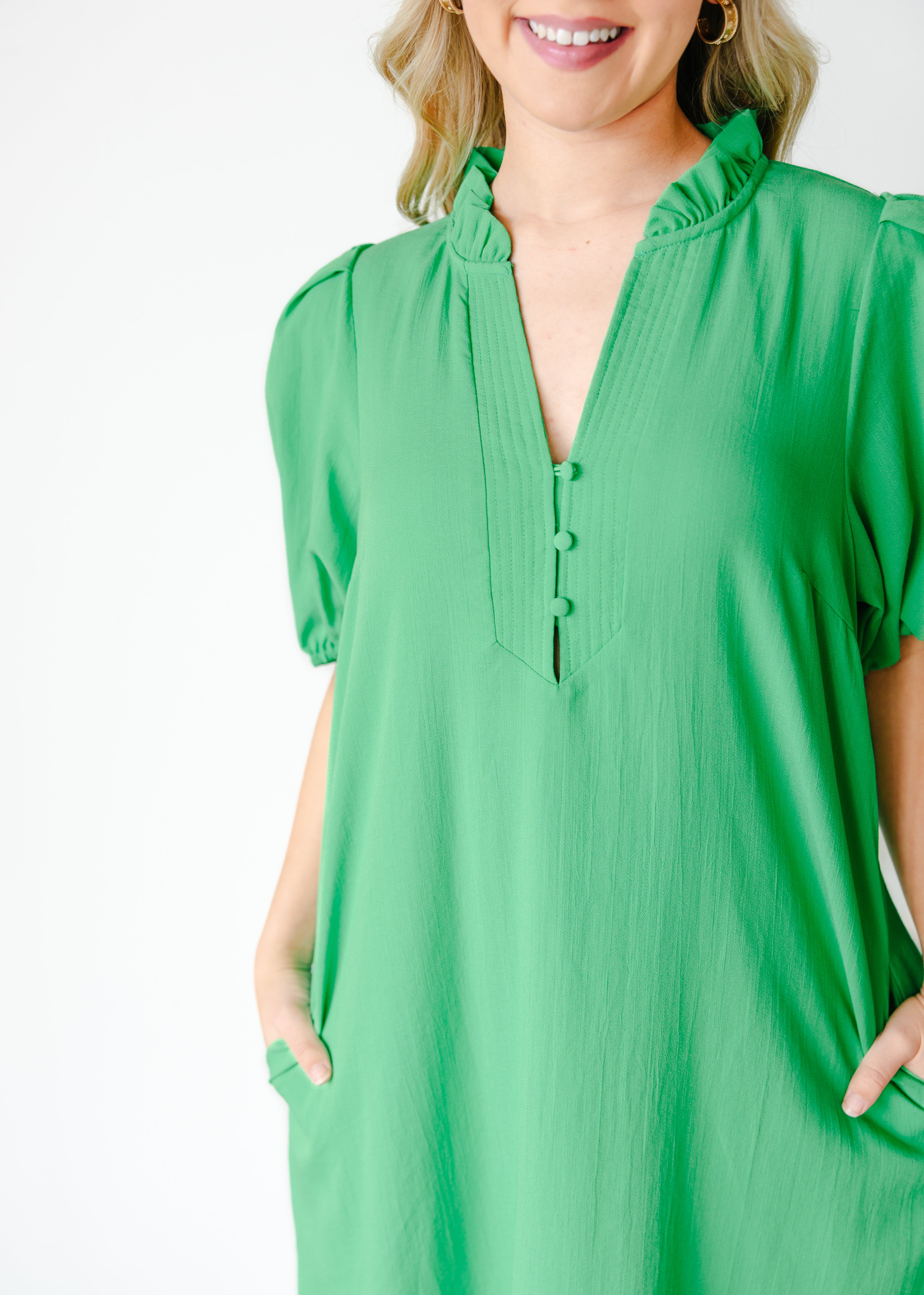 midi dress buttoned fron neck Isadora Button Front Midi Dress – The Swank Company