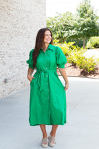 Camille Buttoned Puff Sleeve Midi Dress