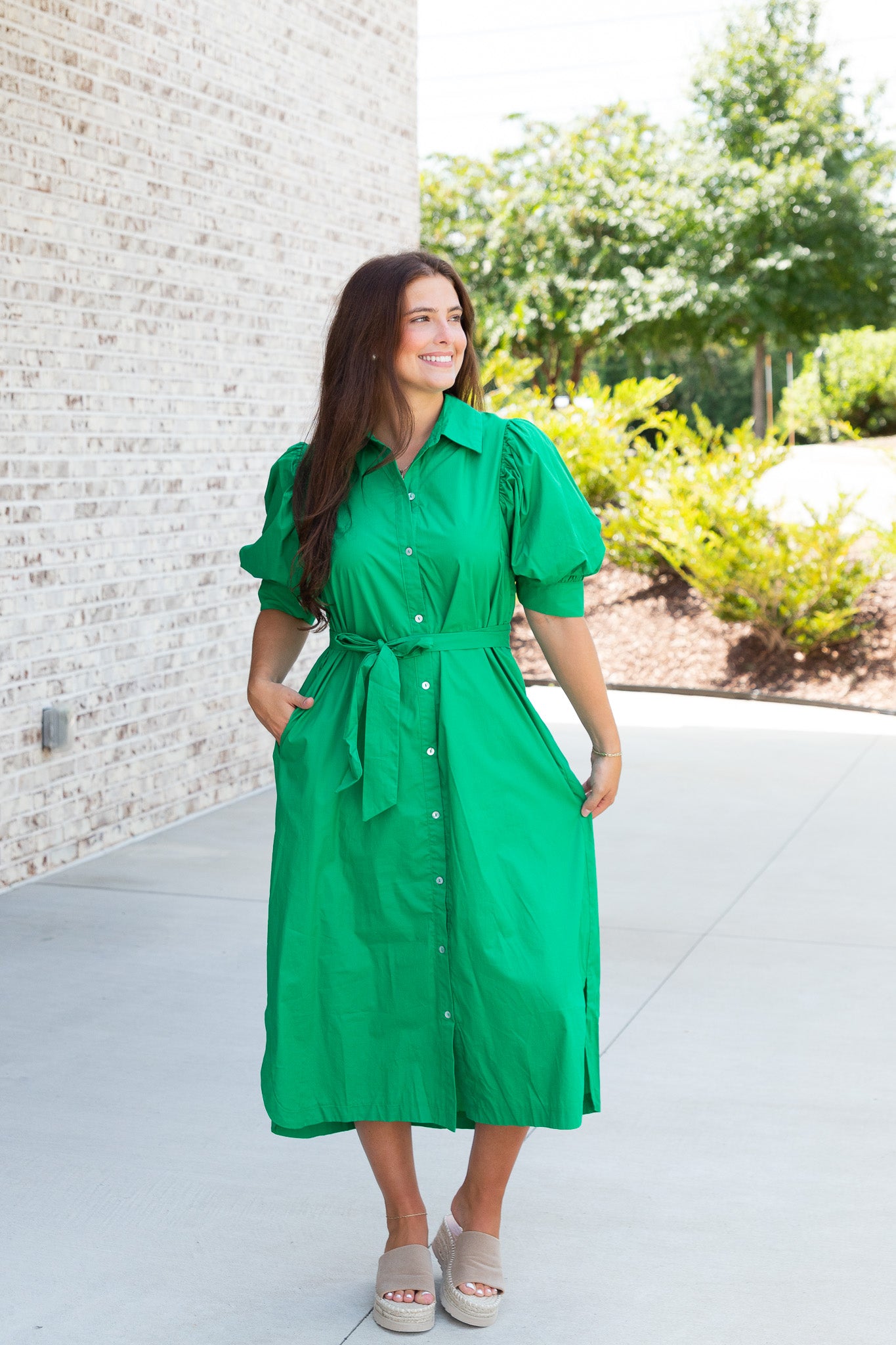 Camille Buttoned Puff Sleeve Midi Dress