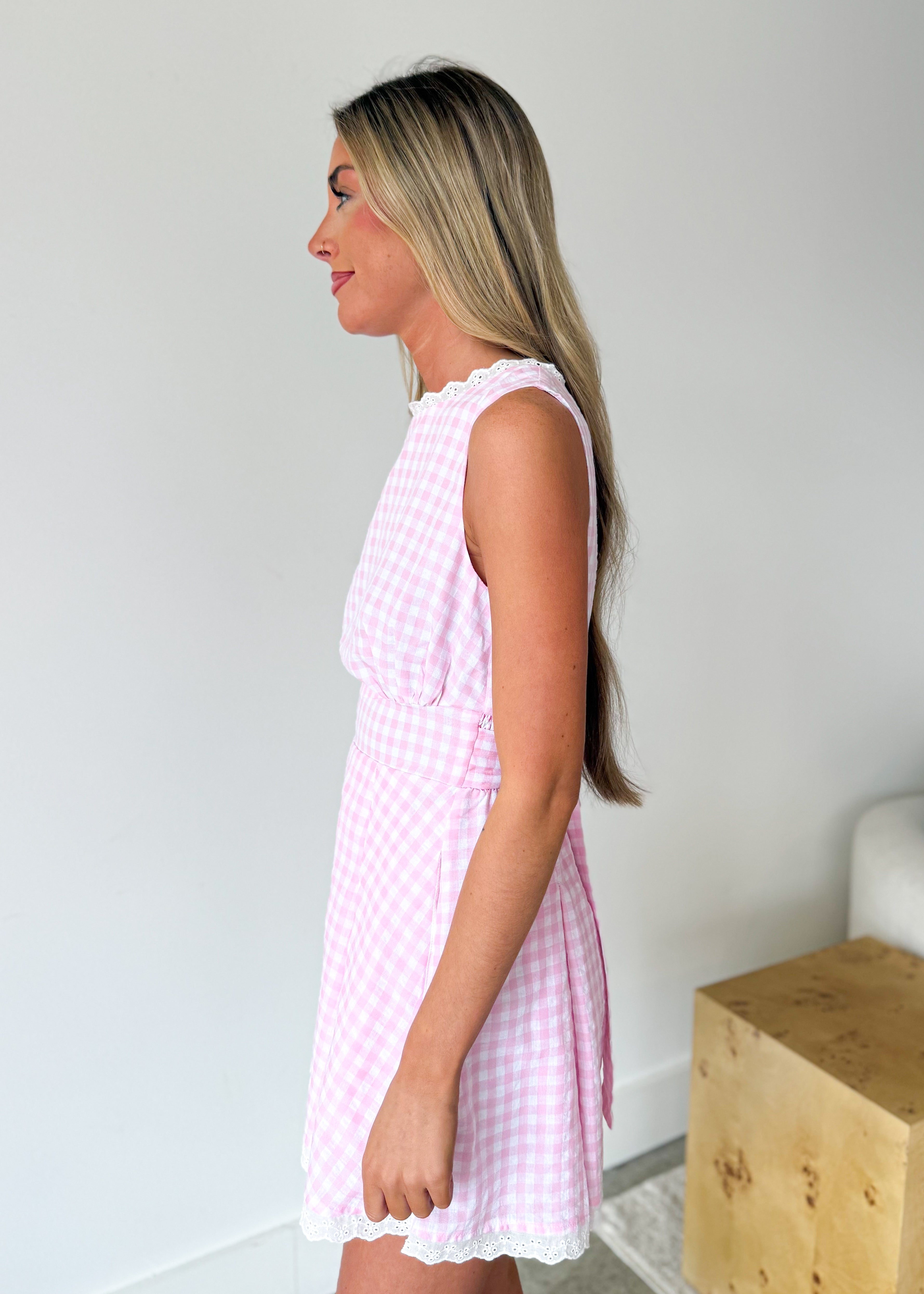 Rosalie Gingham Lace Romper