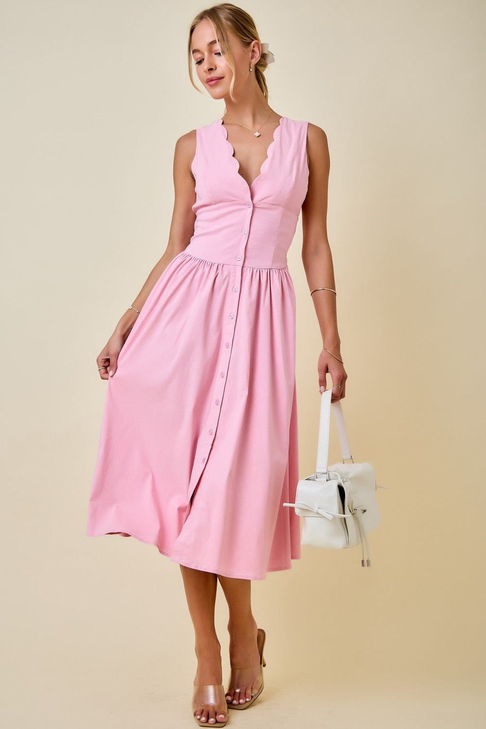 Maci Scalloped Button-Front Midi Dress