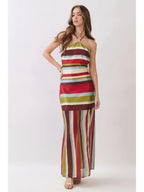 Sunset Stripe Halter Maxi Dress