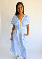 Stripe V Neck Midi Dress