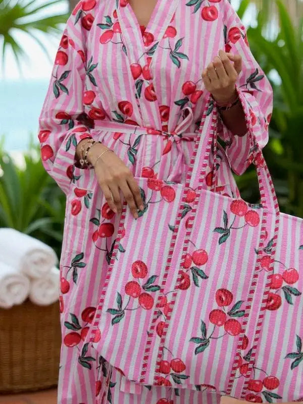Cherry Print Kimono Robe