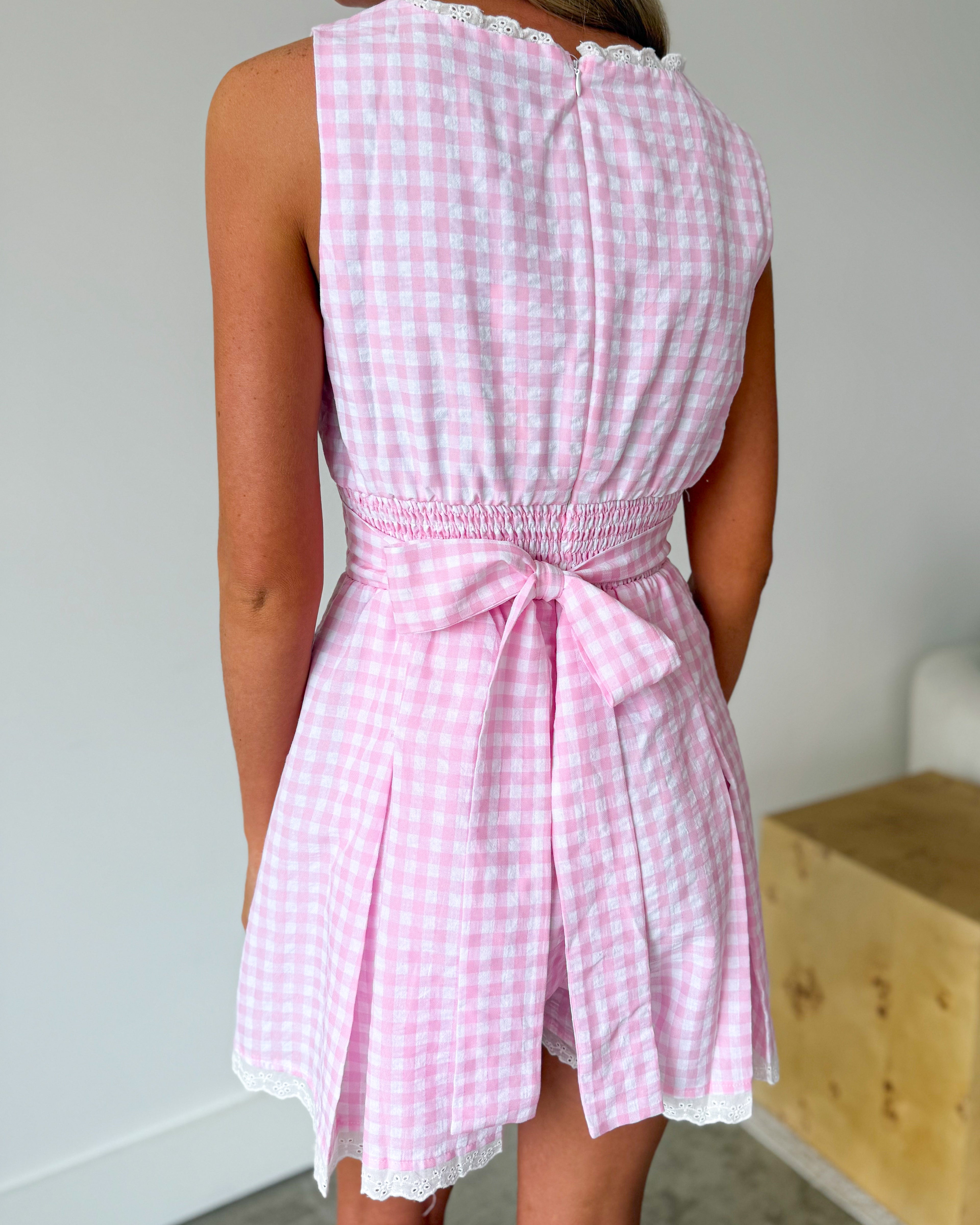 Rosalie Gingham Lace Romper