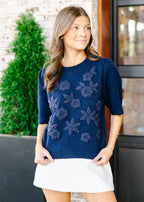 Embroidered Floral Knit Top