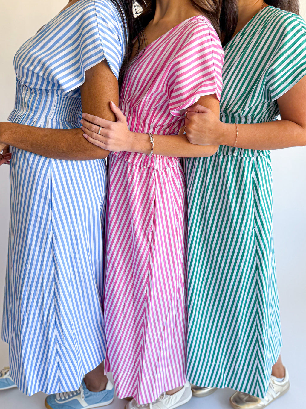 Stripe V Neck Midi Dress