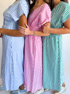 Stripe V Neck Midi Dress