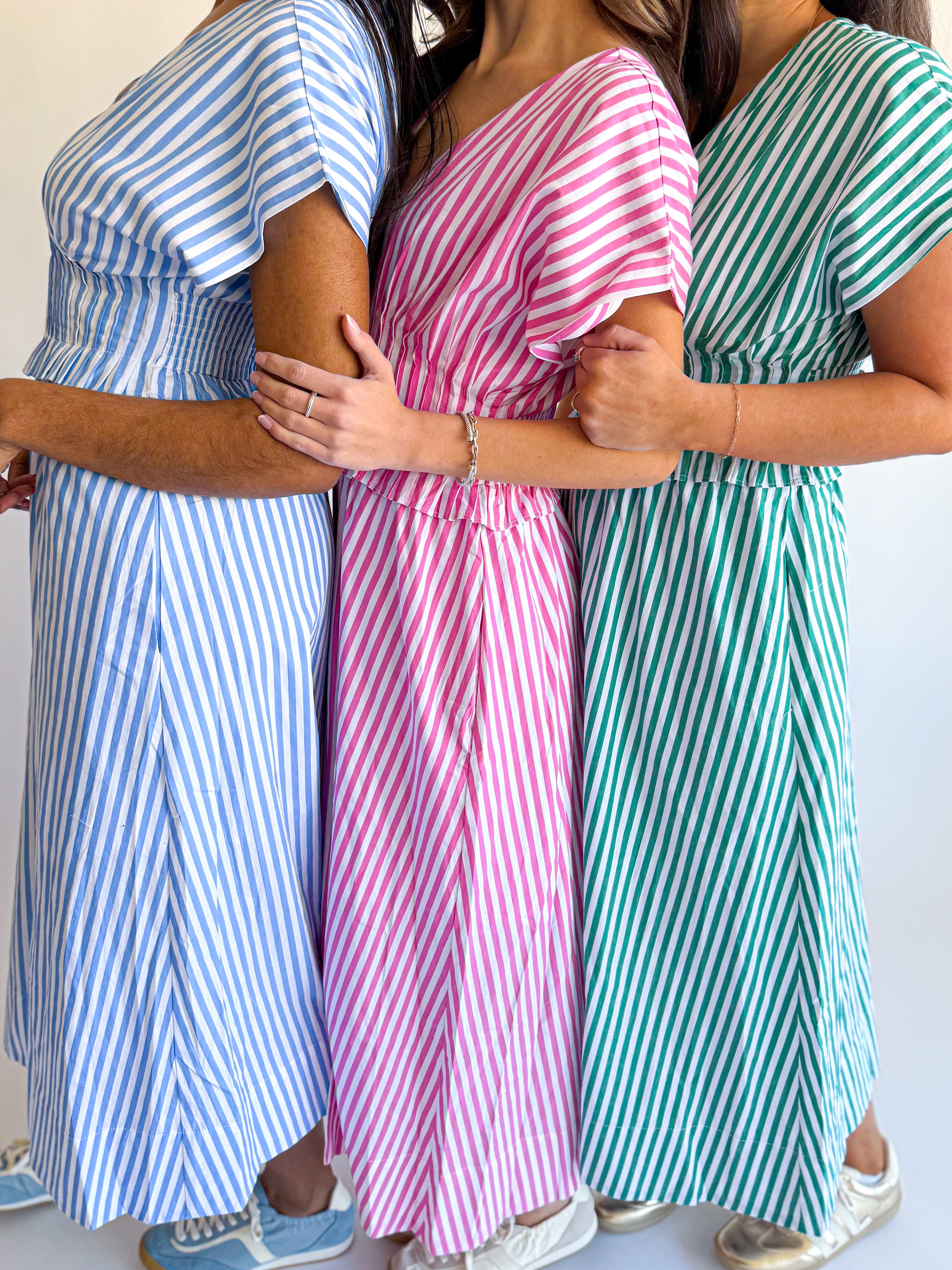 Stripe V Neck Midi Dress