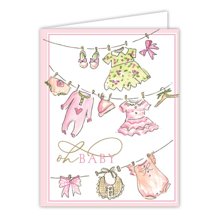 Oh Baby Pink Baby Clothesline Greeting Card