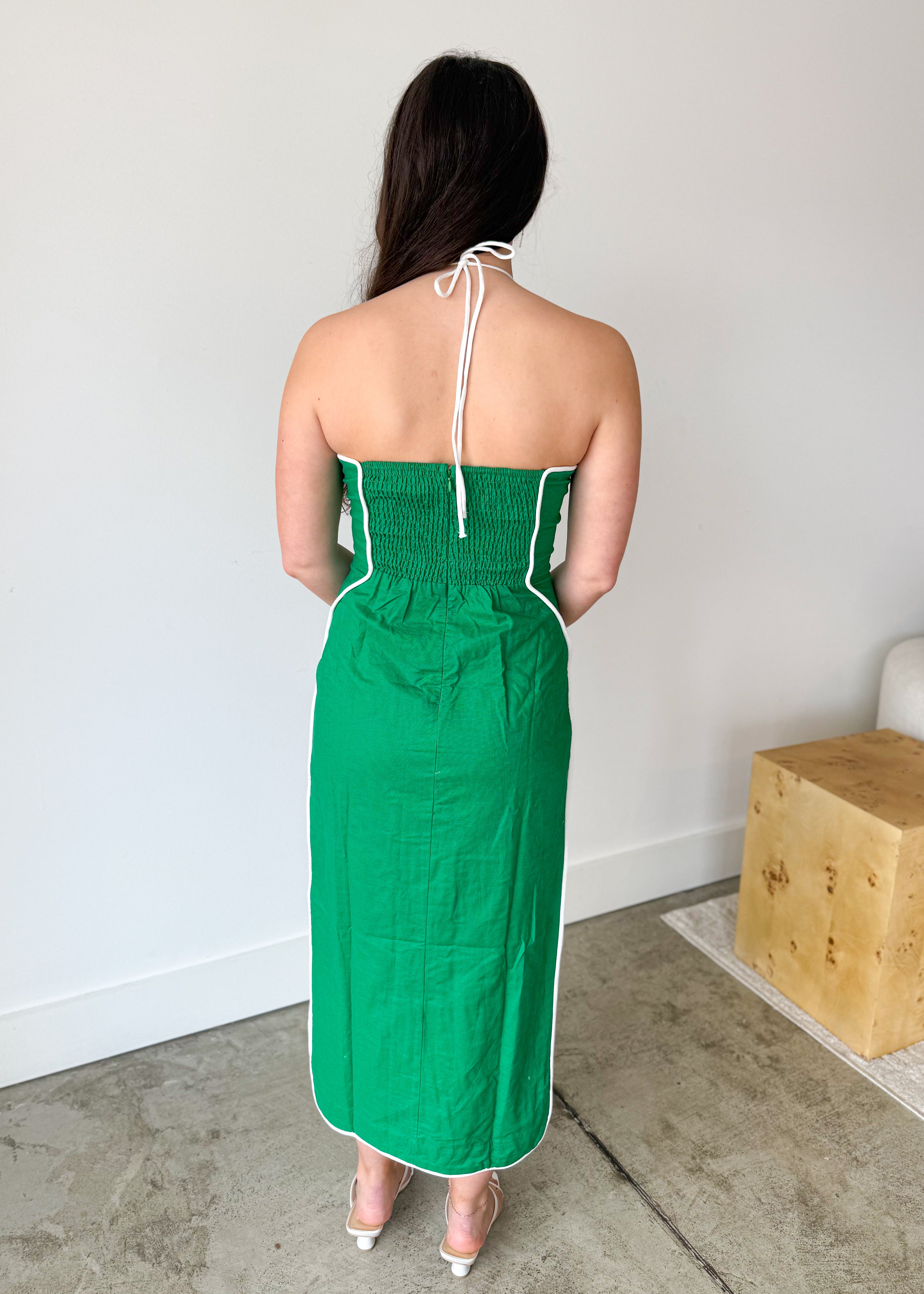 Sabrina Contrast Trim Halter Midi Dress