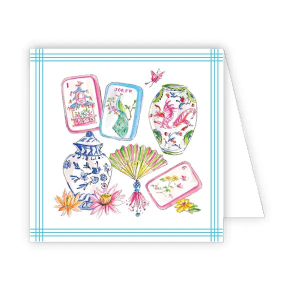 Mahjong Icons Pots Fan Tiles Flowers Enclosure Card