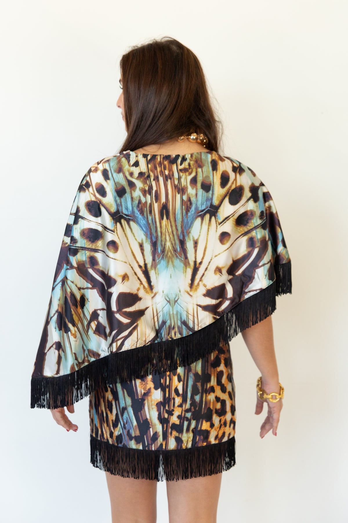 The Leopard Fringe Poncho Top