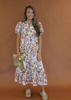 Simone Floral Midi Dress in Ecru