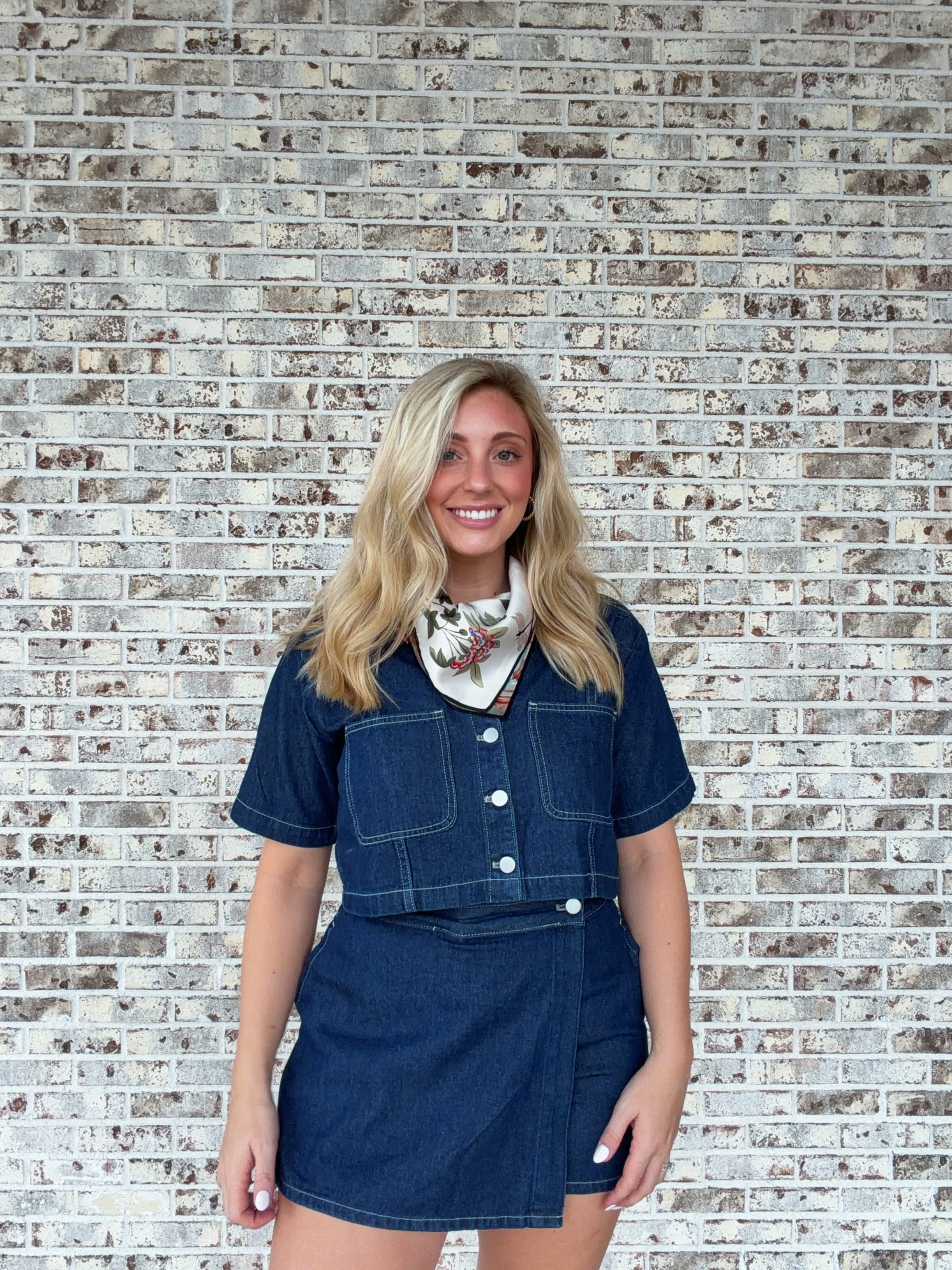 Aryana Denim Collar Shirt And Skort Set