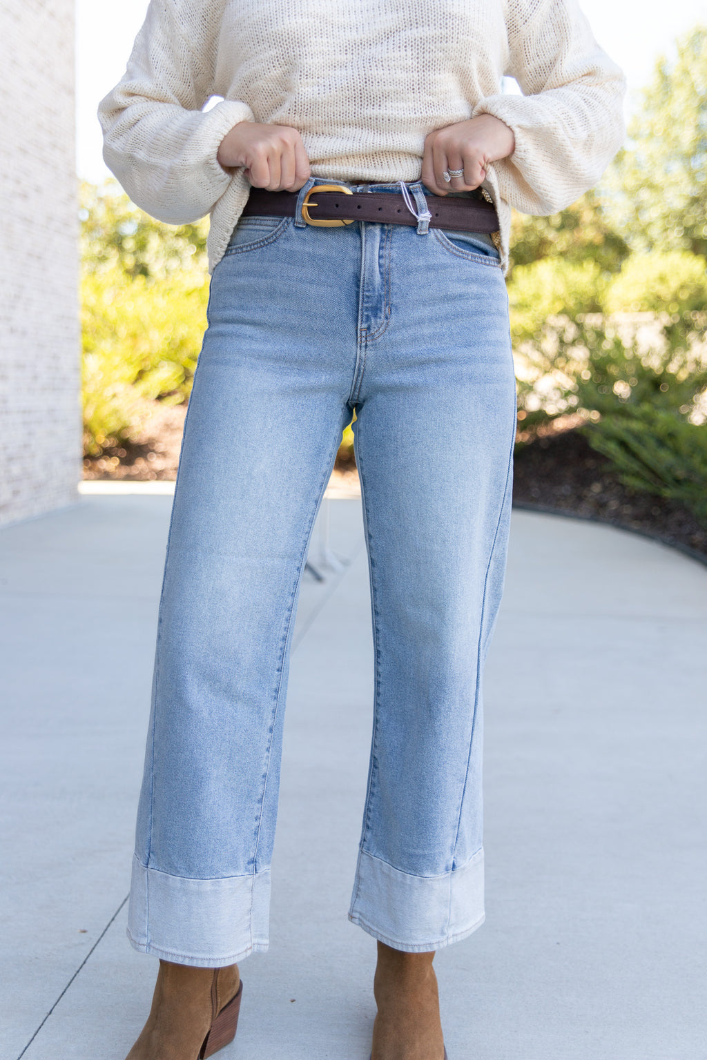 Camila Cuffed Wide‑Leg Jeans