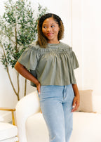 Sarah Ruffle Sleeve Babydoll Top