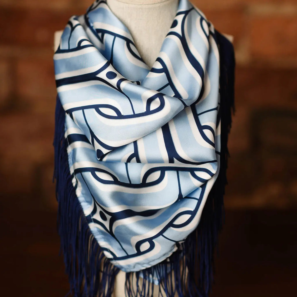 Game Day Fringe Scarf in Columbia/Navy