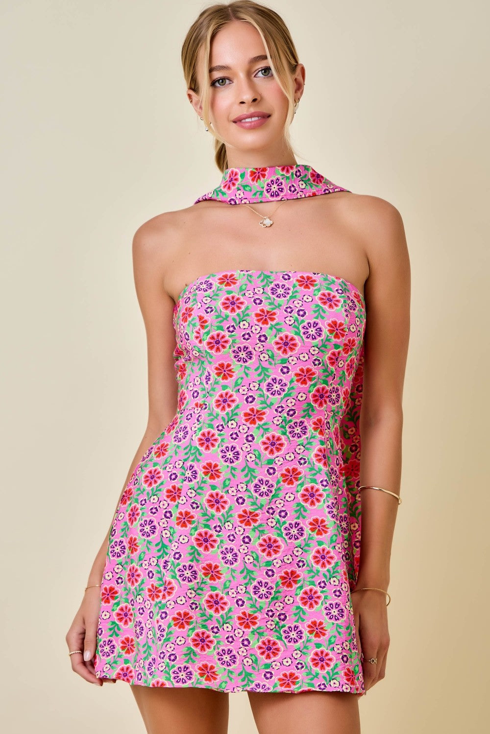 Tatum Floral Mini Dress with Matching Scarf