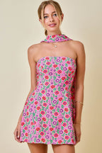 Tatum Floral Mini Dress with Matching Scarf