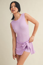 Gingham Print Sleeveless Wrap Tie Front Dress