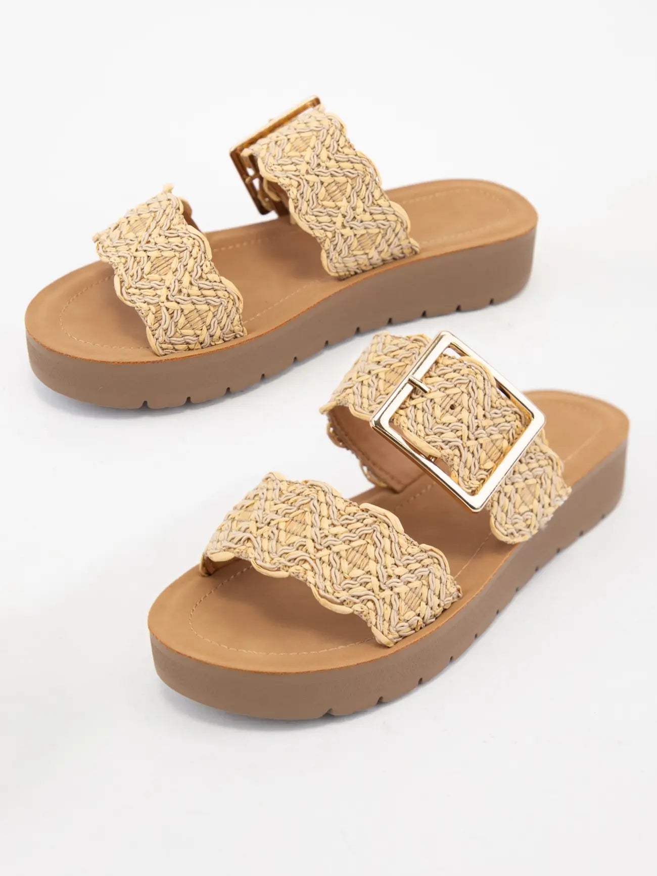 Trail Woven Raffia Double Strap Sandals