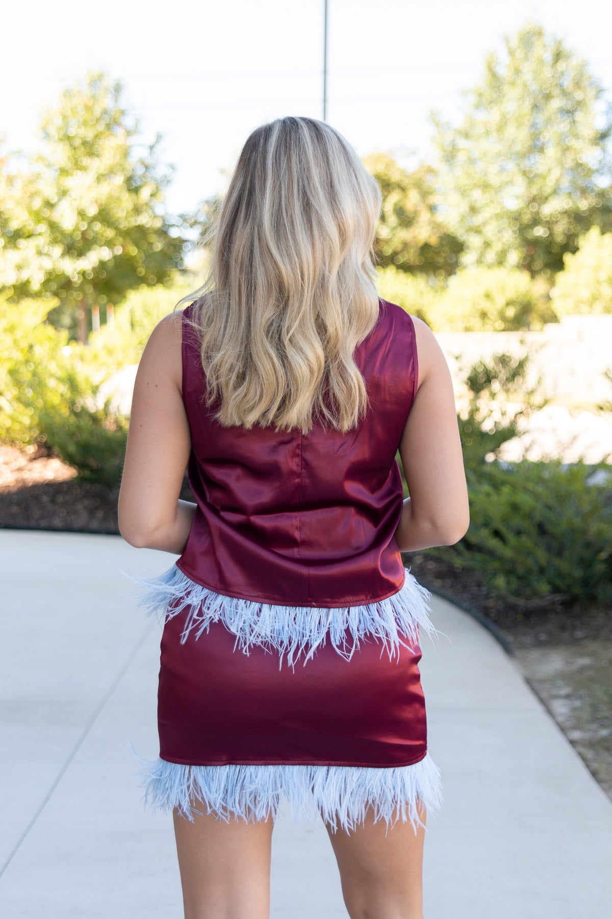 Finley Feather Trim Satin Skirt